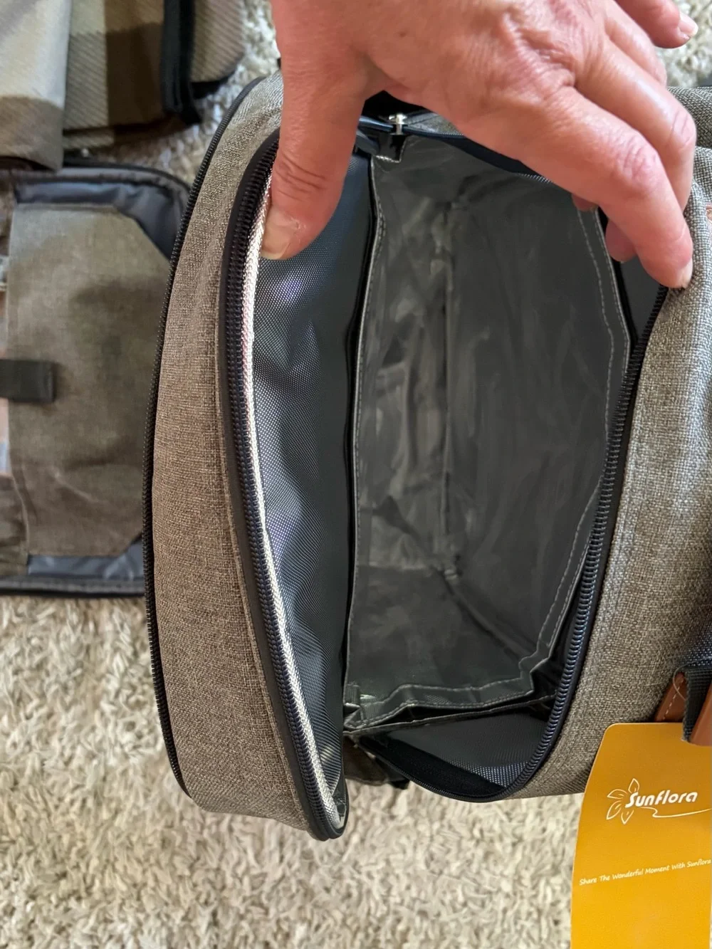 Brown/Tan Canvas Picnic Backpack with Service for 4